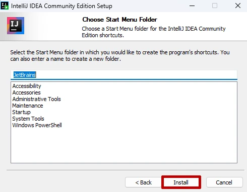 IntelliJ IDEA Community Edition start menu folder