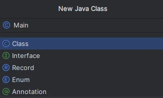 Create a new Java class