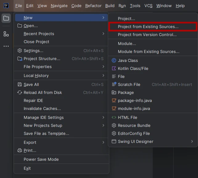 Project from Existing Sources inside IntelliJ