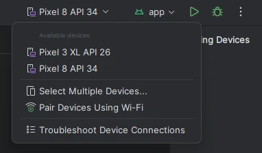 Available devices in Android Studio