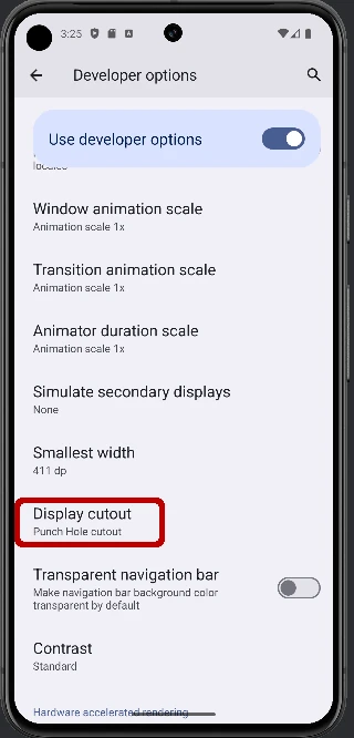 Remove black circle of virtual device in android studio