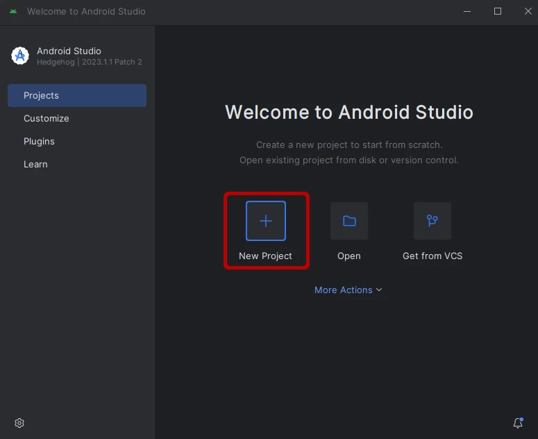 Create a new project in Android Studio