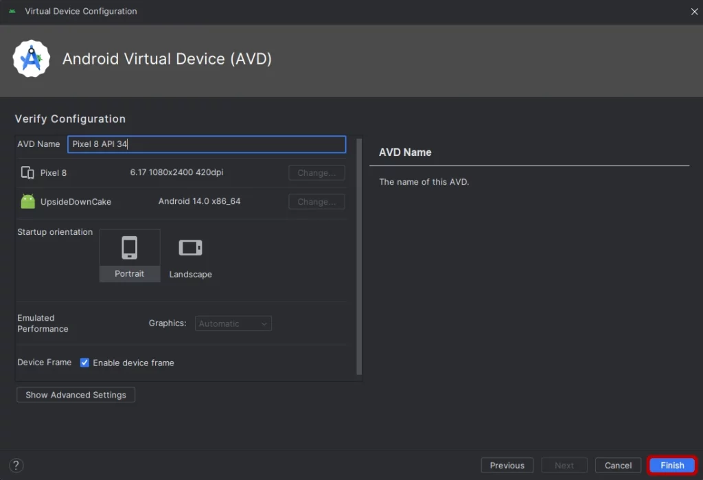 Create a virtual device in Android Studio