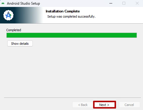 Android Studio installation completed