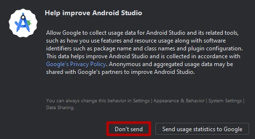 Android Studio send usage statistics