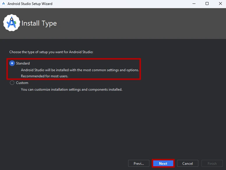 Android Studio installation type